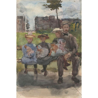 A Man with Three Girls on a Bench in the Oosterpark in Amsterdam - Isaac Israëls | Reproduction Tableau Décoration murale affiche copie