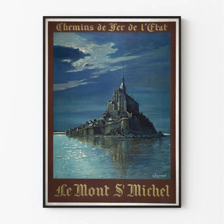 Affiche Mont-Saint-Michel vintage – Vue de nuit au clair de lune
