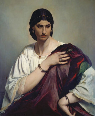 Anselm Feuerbach - Lucrezia Borgia Portrait of a Roman woman in white tunic and red robe.webp