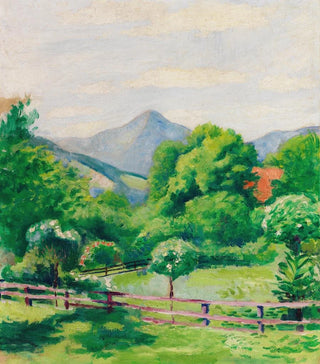 August Macke - Garten in Tegernsee mit Haus und Berg.webp