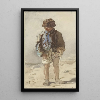 August von Pettenkofen - Hongaarse jongen staande en face blootsvoets en met een pelsmuts op.webp