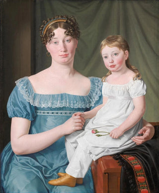 Christoffer Wilhelm Eckersberg - Portrait of a Noblewoman Sophie Hedvig Lvenskiold and her ThreeYearOld Daughter.webp