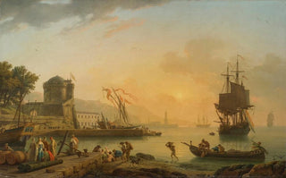 ClaudeJoseph Vernet - A Grand View Of The Sea Shore Enriched With Buildings Shipping And Figures.webp