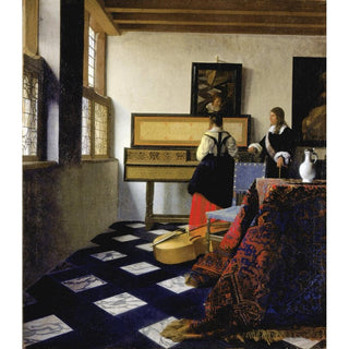 Damoiselle au virginal avec un gentleman La leçon de musique - Johannes Vermeer | Reproduction Tableau Décoration murale affiche copie