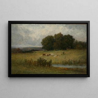 Edward Mitchell Bannister - Bright Scene of Cattle near Stream.webp