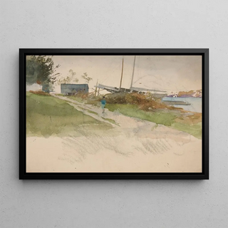 Edwin Austin Abbey - Landscape with figure walking along a path water in distance.webp