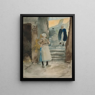 Edwin Austin Abbey - Street Scene with Two Fishwives.webp