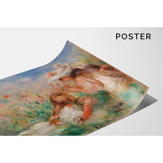 Fillette couchée sur l'herbe et jeune fille arrangeant un bouquet - Pierre-Auguste Renoir | Reproduction Tableau Décoration murale affiche copie