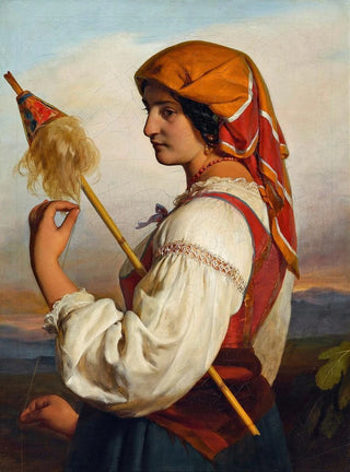 Friedrich von Amerling - Italienerin Chiaruccia Mit Spinnrocken.webp