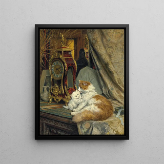 Henritte RonnerKnip - A Mother Cat and her Kitten with a Bracket Clock.webp
