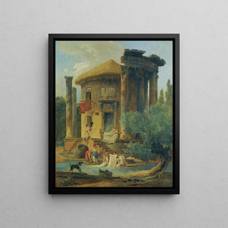 Hubert Robert - Washerwomen At The Edge Of A River Beneath A Ruined Circular Temple.webp