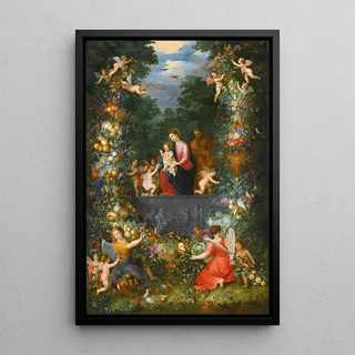 Jan Brueghel the Younger - The Holy Family Within A Garland Of Fruit Flowers And Vegetables Held By Angels.webp