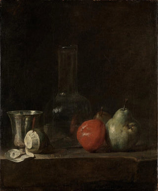 Jean Simon Chardin - Still life with glass bottle and fruits.webp