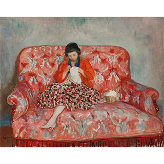 Jeune Fille Cousant sur un Canapé - Henri Lebasque | Reproduction Tableau Décoration murale affiche copie
