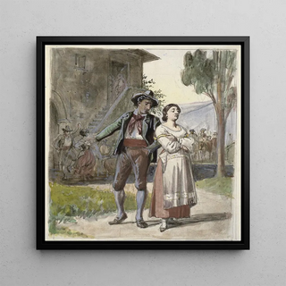 Jeune couple en désaccord dansant devant une maison - Wilhelm Marstrand