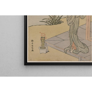 Jeune femme regardant un pot d'œillets - Suzuki Harunobu | Reproduction Tableau Décoration murale affiche copie