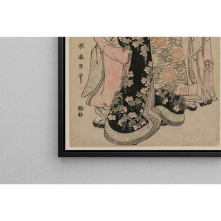 La courtisane Hinazuru de Chojiya avec ses suivantes Tsuruji et Tsuruno - Kitagawa Utamaro | Reproduction Tableau Décoration murale affiche copie