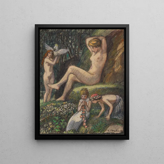 Ludwig von Hofmann - Frhlingsidylle mit Badender und Blumenkindern.webp