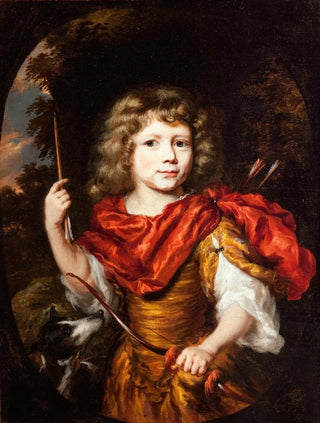 Nicolaes Maes - Portrait of a Boy with a Bow and a Dog Amor.webp