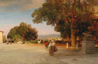 Oswald Achenbach - Scene at dusk on the terrace of Villa Grazioli in Grottaferrata.webp