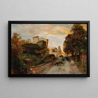 Oswald Achenbach - Village street at sunset.webp