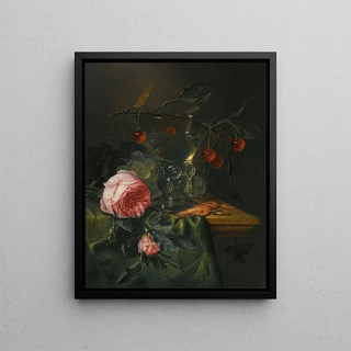 Pieter de Ring - A Still Life With A Cherry Branch Over A HalfFull Conical Roemer Red And Green Grapes.webp