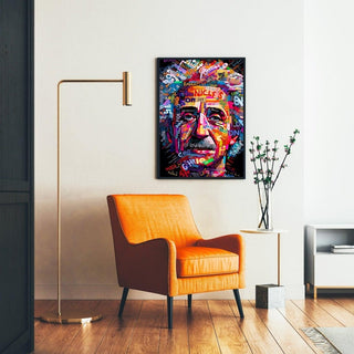 Tableau Street Art – Mosaïque Moderne d'Einstein | Affiche Portrait Typographique Colorée | Poster Urbain Pop Culture et Science