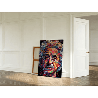 Tableau Street Art – Mosaïque Moderne d'Einstein | Affiche Portrait Typographique Colorée | Poster Urbain Pop Culture et Science