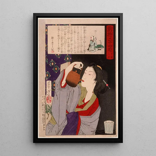 Tsukioka Yoshitoshi - Geisha Drinking from Sake Kettle at 200 am.webp