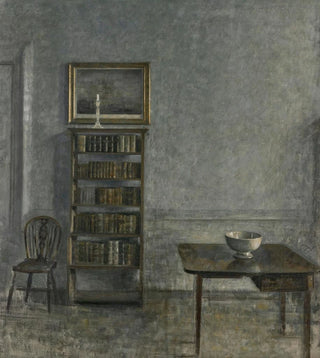 Vilhelm Hammershi - Interior with a table bookcase and Windsor Chair 25 Strandgade.webp