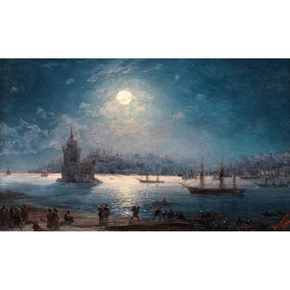 Vue du Bosphore avec Sainte-Sophie et la Tour de la Vierge au clair de lune - Ivan Konstantinovich Aivazovsky | Reproduction Tableau Décoration murale affiche copie