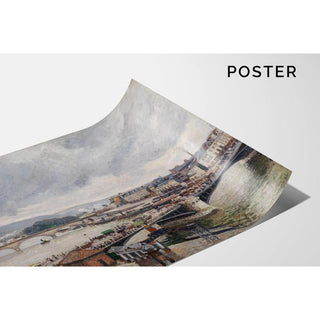 Vue sur le grand pont, Rouen, Pluie - Camille Pissarro | Reproduction Tableau Décoration murale affiche copie