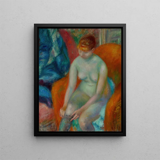 William James Glackens - Nude Pulling On Stocking Nude With Red Hair.webp