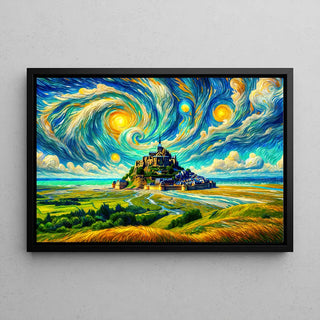 Mont Saint-Michel in the style of Van Gogh | Artificial Intelligence | Art print Painting Wall decoration poster copy