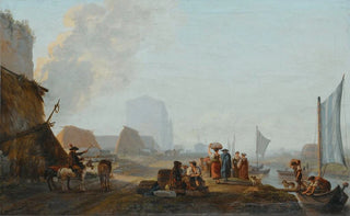 AbrahamLouisRodolphe Ducros - The Shore Of A River with boats.webp