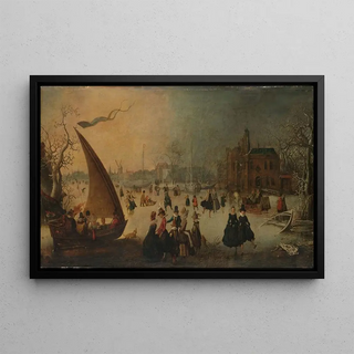 Adam van Breen - Landscape with frozen Canal Skaters and an IceBoat.webp