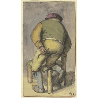 Adriaen van Ostade - Bauer von hinten mit dem rechten Bein auf einem Stuhl kniend.webp