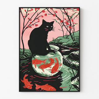 Affiche Chat et Bocal à Poissons