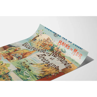 Affiche Normandie Bretagne vintage – Excursions et bains de mer