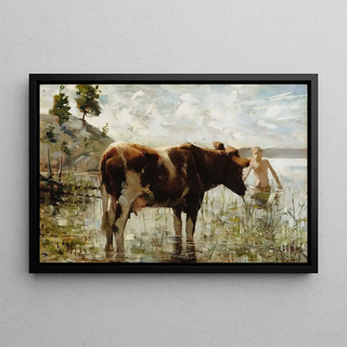 Akseli GallenKallela - Cow And Boy 1885.webp