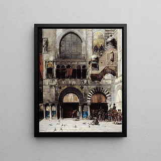 Alberto Pasini - Circassian Cavalry Awaiting their Commanding Officer at the Door of a Byzantine Monument.webp