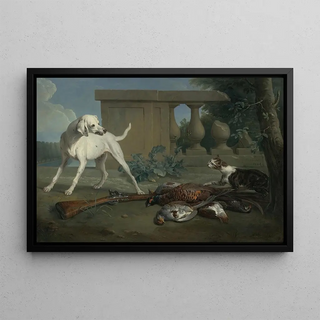 Alexandre Franois Desportes - A Hound Protecting A Bag Of Game From A Cat.webp