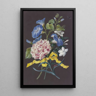 Barbara Regina Dietzsch - Blumengebinde Mit Rosa Nelke Dianthus Blauer Winde Convolvulus Und Weiem Jasmin Jasminum Mit Rotschwarz Getreiftem Kfer Libelle Und Fliege.webp