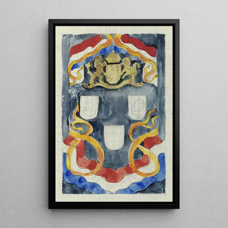 Carel Adolph Lion Cachet - Decoratief ontwerp met het rijkswapen vlaggen en vaandels.webp