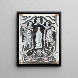 Carel Adolph Lion Cachet - Ontwerp met staande vrouw met ruiters aan weerszijden.webp