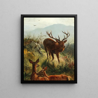 Carl Friedrich Deiker - Hirsch und Hirschkhe am Hgel.webp