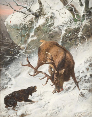 Carl Friedrich Deiker - Hound catching a royal stag.webp