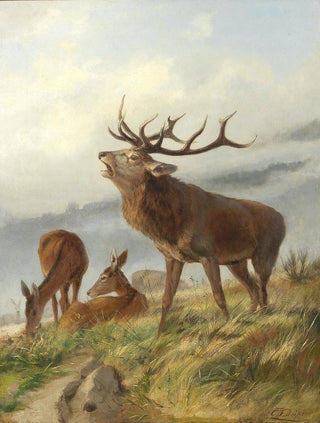Carl Friedrich Deiker - Rhrender Hirsch mit Hirschkhen.webp
