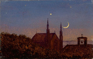 Carl Gustav Carus - Gotische Kirche ber Baumwipfeln bei Mondenschein.webp