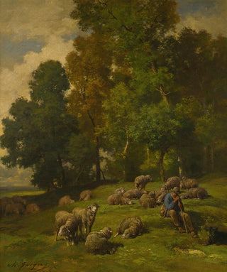 Charles Emile Jacque - Shepherd In A Field With His Flock.webp